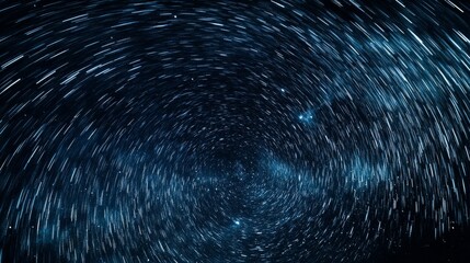 Obraz premium A long exposure shot of the night sky, capturing star trails as the Earth rotates. 