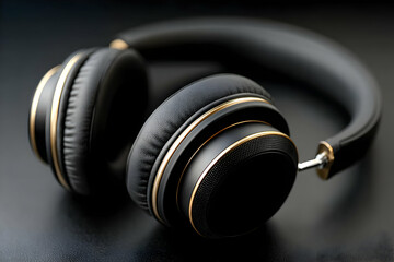 High-quality black headphones with gold accents and comfortable ear cushions, perfect for music lovers and audio enthusiasts seeking immersive sound.