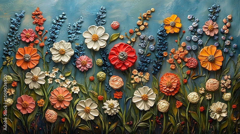 Poster An abstract themed artistic display showcases textured floral arrangements against a textured backdrop, creating an visually appealing scene, ideal for backgrounds and creative projects.