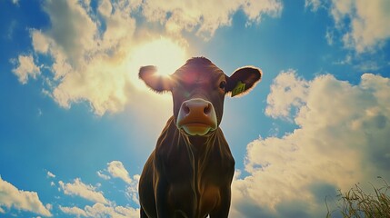 Sunlit Cow Portrait: A Sunny Day in the Pasture