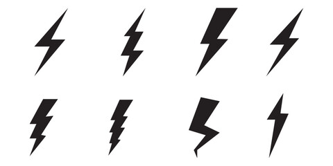 Lightning icon set. Electric icon vector. Power icon. Thunder charging power for electricity energy sign. Variety Design.