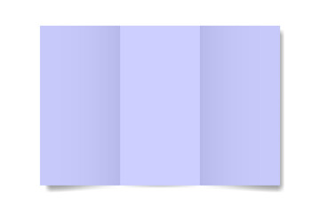 Light purple folded brochure, three spreads or pages, vertical orientation. Tall pages. Open trifold. Letter mockup