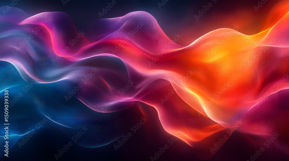 Poster Abstract Theme: A mesmerizing display of vibrant colors flowing seamlessly into each other. This dynamic composition creates a captivating visual experience with brilliant blue and fiery orange hues.