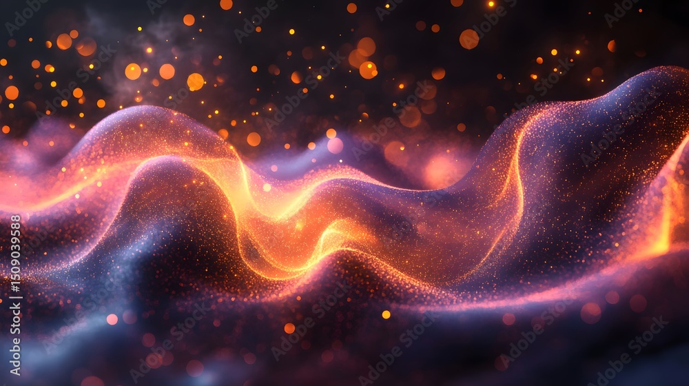 Poster a vibrant and mesmerizing abstract background with glowing orange and purple waves, evokes a sense o