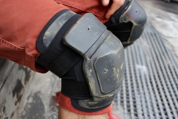Protective knee pads worn during sports activities