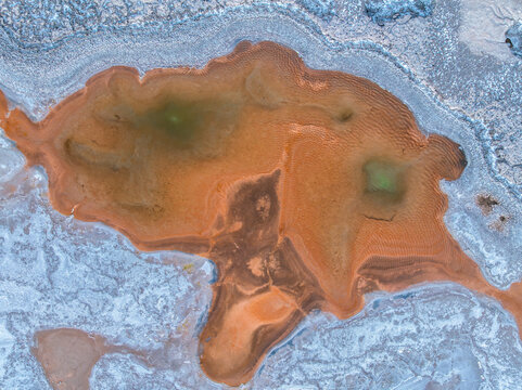 Aerial view of La Puna salt ponds in Argentina