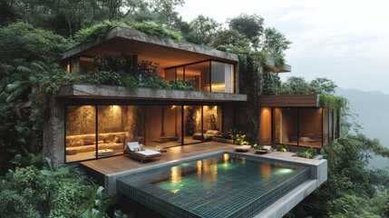 Naklejka premium A luxurious eco-villa set on a lush hillside