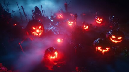 Eerie Halloween Night in a Spooky Graveyard