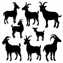 Goat silhouettes vector, Set of animals, goat vector silhouettes