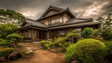 Fototapeta premium Japanese style house with garden