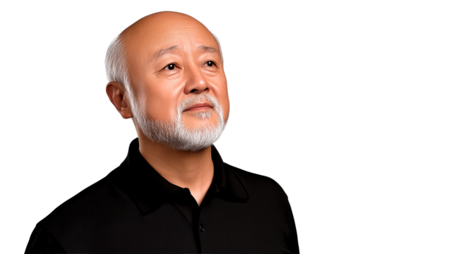 Asian man looking up, hope, faith concept, cut out transparent