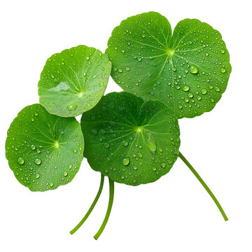 Cica centella leaves with stems on white background for skincare ingredient