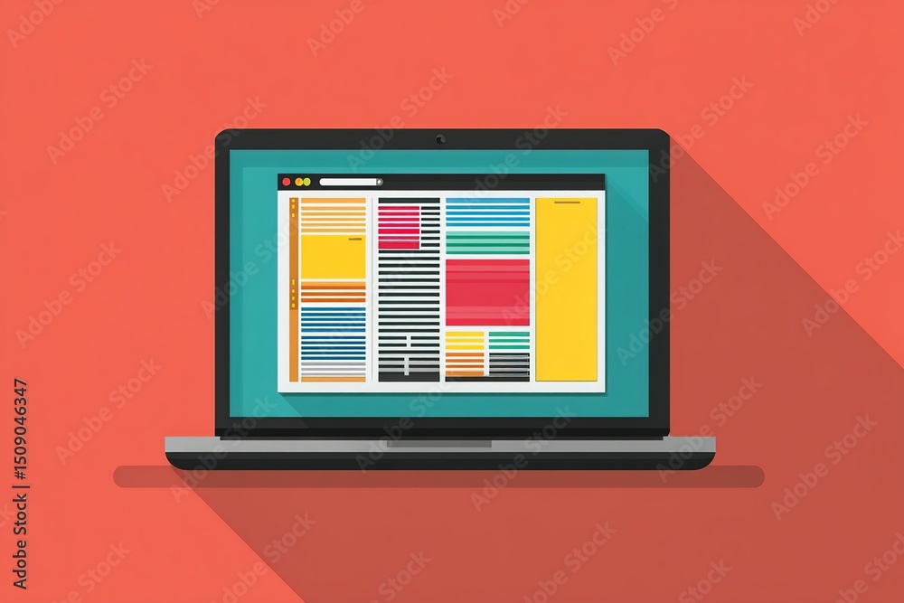 Wall mural creative laptop design showcasing modern user interface elements on a vibrant background with shadow