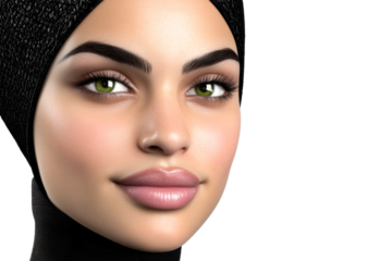 Close-up facial portrait of a fair-skinned woman, cut out transparent