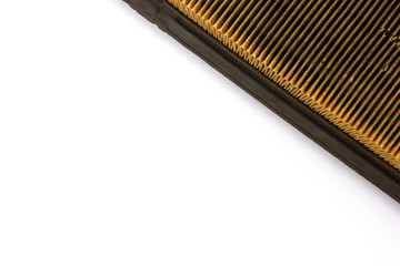 A dirty SUV car air filter on the white background, copy space.