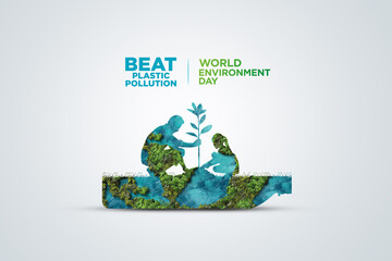 #BeatPlasticPollution, World Environment day concept 2025 3d tree background. 
