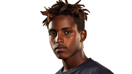 Serious African Male Posing for Portrait with Dreadlocks, cut out transparent