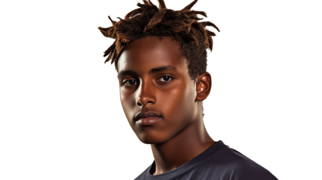 Serious African Male Posing for Portrait with Dreadlocks, cut out transparent