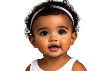 African toddler with curly hair and headband, cut out transparent