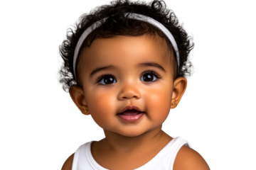African toddler with curly hair and headband, cut out transparent