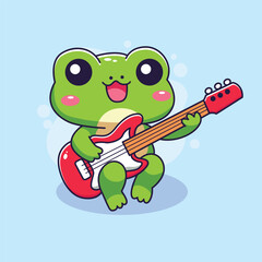 Frog playing guitar. Cute cartoon character. Vector illustration.