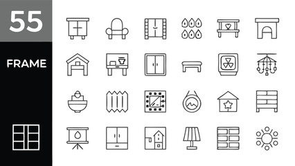 Outline furniture interior design elements vector icons set for graphic and web design projects use case design