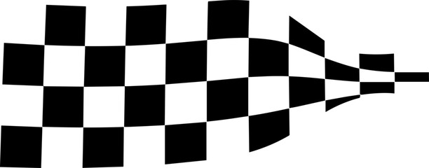 Obraz premium Silhouette waving checkered flag with distorted perspective creating a dynamic and abstract visual effect design on transparent background
