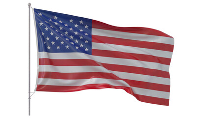 Fototapeta premium Waving American Flag on a Flagpole Against a Black Background