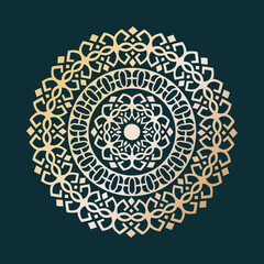 Elegant golden mandala pattern design on a dark teal background