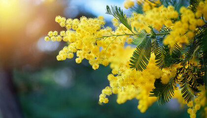 flowering mimosa tree outdoor yellow mimosa blooms background