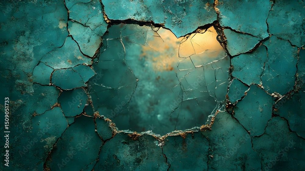 Poster Abstract theme featuring a damaged surface with teal and golden hues creates a visually engaging and textured background. The cracks and fissures add depth and intrigue.