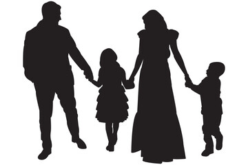 silhouette of happy family isolated .  Silhouette happy family black color  full body .   Vector illustration .  © Aquavisionweath6