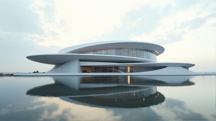  Modern Architectural Structure with Curved Design and Reflec