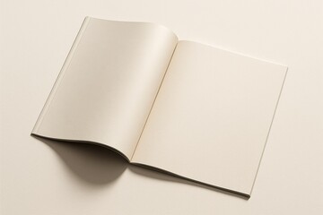 Open softcover magazine mockup with blank pages on light background