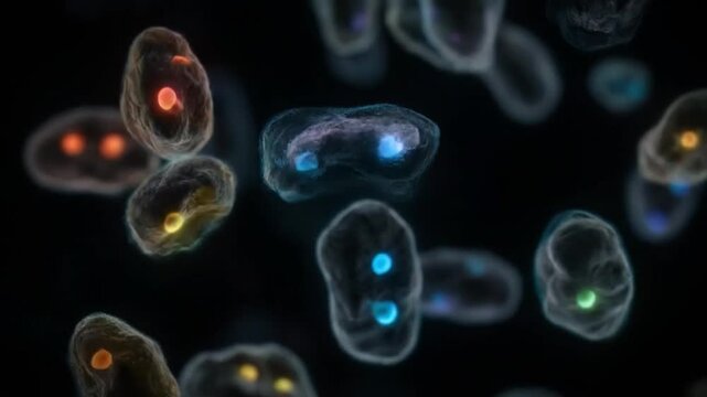 Glowing Cell Nuclei in Motion Highlight the Intricacies of Biology, Medicine, and Scientific Research in a High-Detail Cellular Landscape Captured at Micro Scale