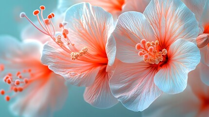 Fototapeta premium Macro view reveals delicate floral details creating an abstract theme. Soft light enhances textures and pastel colors to make appealing background or wallpaper design. Ideal for many projects.