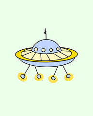 Cute UFO ( Unidentified Flaying Object ) alien space drawing vector illustration for wallpaper background