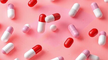  Medical Pills on Pink Background