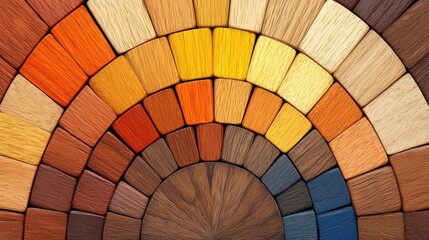 Fototapeta premium Colorful Wooden Block Pattern in Concentric Circles Displaying Earth Tones and Textural Variety