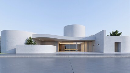  Modern White Architectural Structure with Curved Roof and C