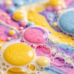 Naklejka premium macro of foam bubbles on colorful surface, bright highlights and abstract look