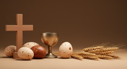 Easter Symbols - Cross, Wine, and Wheat