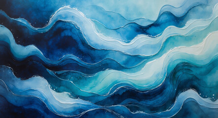 Abstract watercolor painting in varying shades of blue