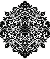 Vintage floral round lace ornament with baroque swirl patterns and ornate Victorian style decoration