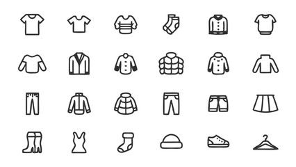 Clothing apparel garments fashion attire wardrobe outfit style clothes wear garment vector icons set