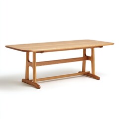 Fototapeta premium minimalist oak dining table with clean lines and natural finish, isolated on white