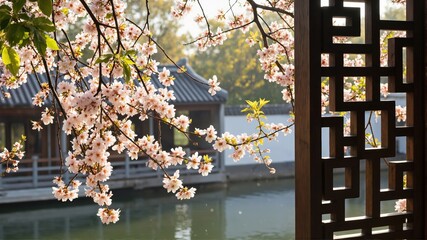  Cherry Blossoms in Spring at Traditional Japanese Garden
