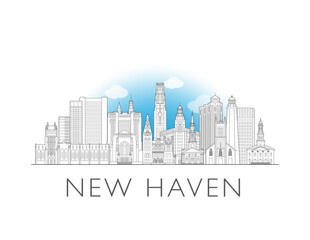 Fototapeta premium New Haven, Connecticut, cityscape illustration skyline drawing