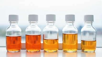  Three Bottles of Liquid Chemicals in Laboratory Setting