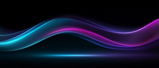 Abstract neon waves flowing horizontally across dark background for modern digital art and design